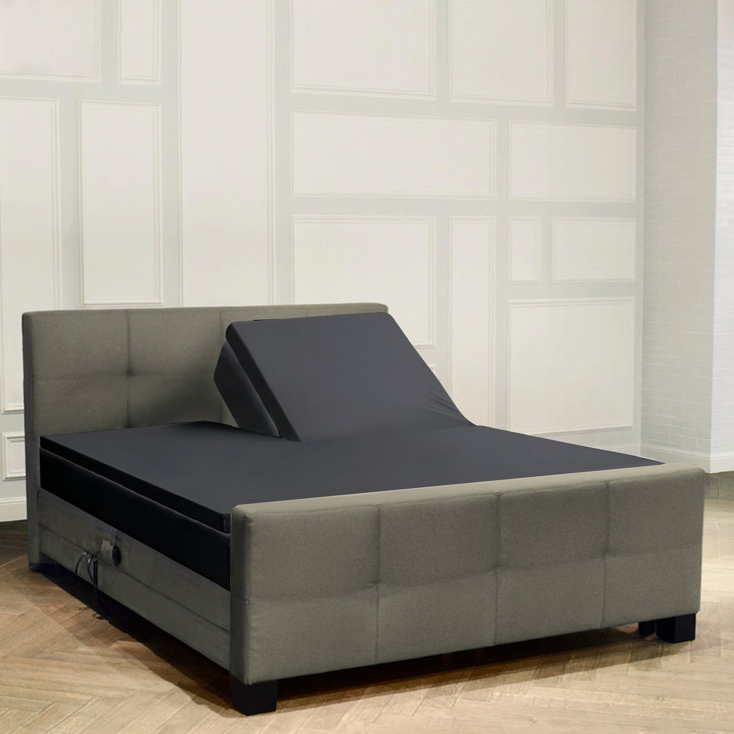 Drap-housse en satin de coton Surmatelas Fendu Anthracite Cera