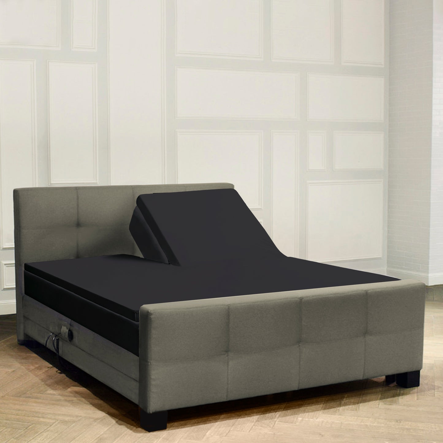 Drap-housse en satin de coton Surmatelas Fendu Noir Cera