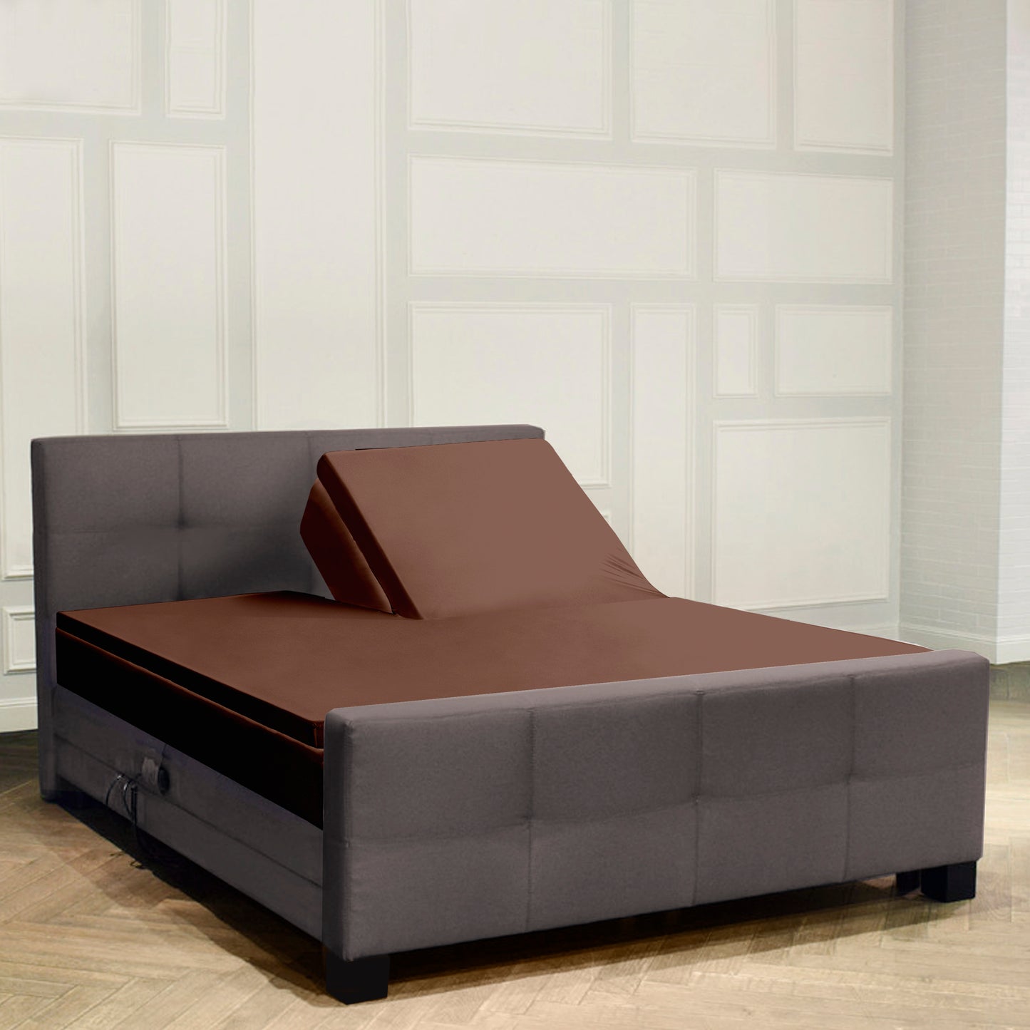 Satin Cotton Fitted Sheet Split Topper Brown Cera