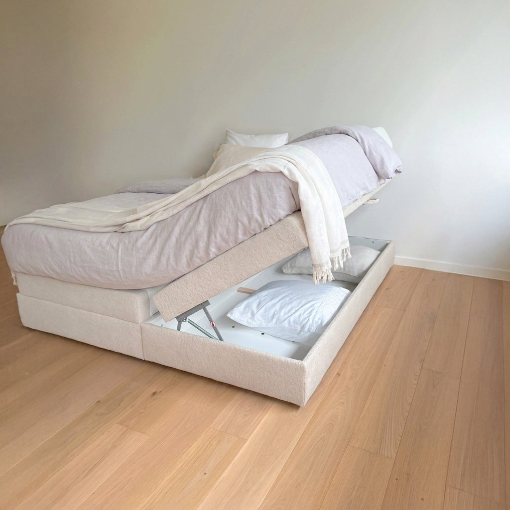 Tokyo fixed Boxspring with storage space without headboard